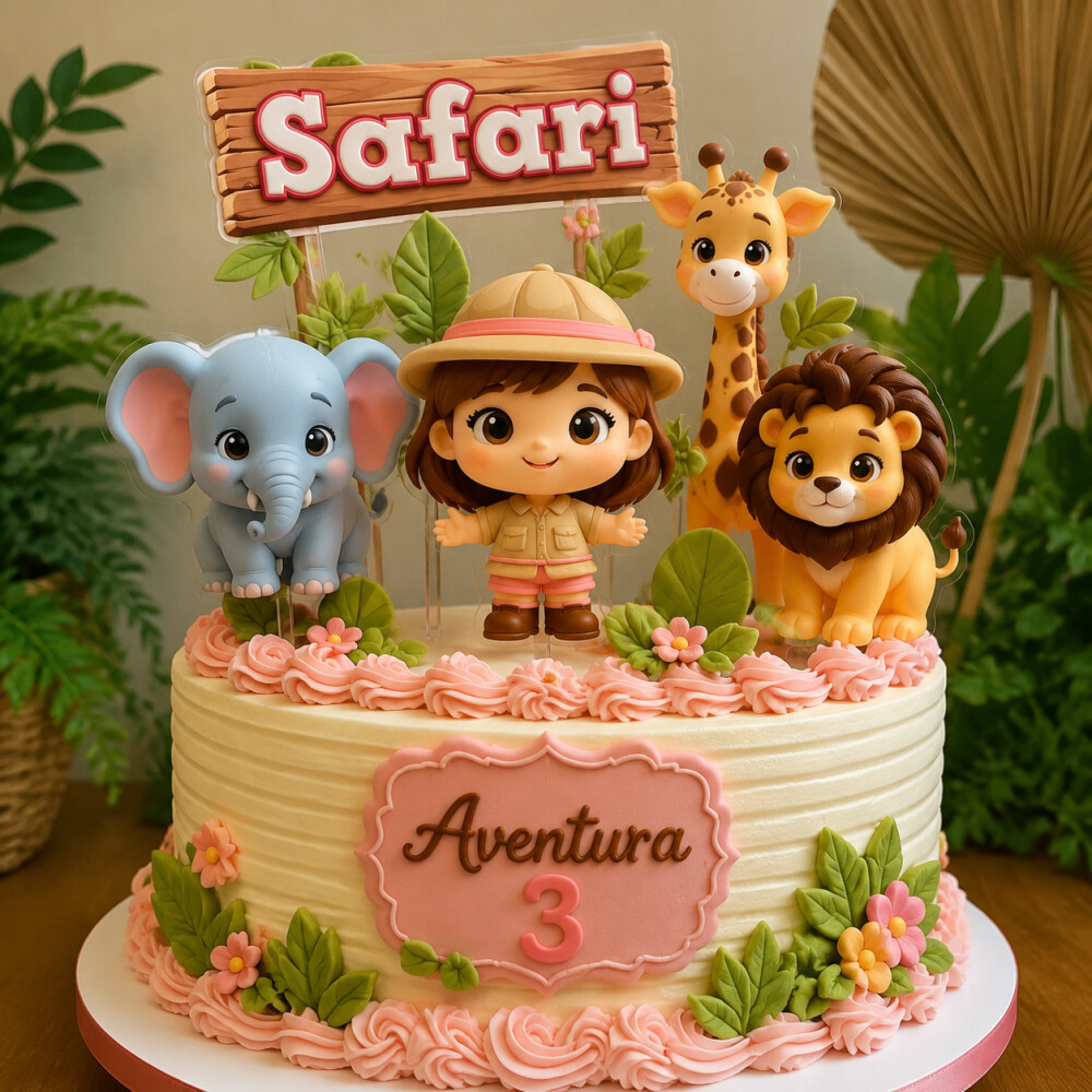 Topo de Bolo Safari Menina