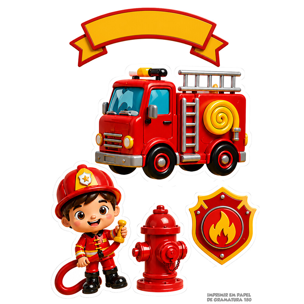 Arte digital para impressão - Topo de Bolo Bombeiros