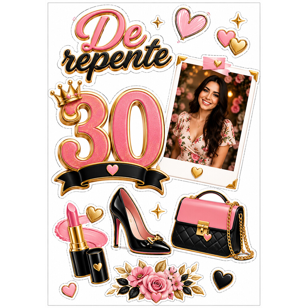 Topo de Bolo - Cake Number - De repente 30 - Arquivo Digital