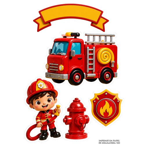 Arte digital para impressão - Topo de Bolo Bombeiros