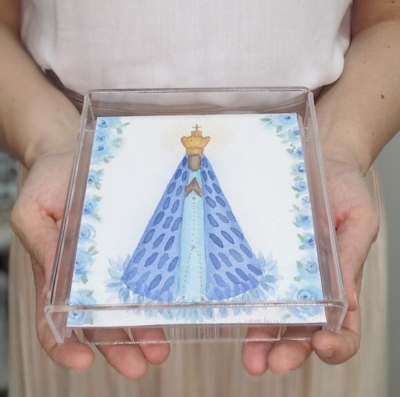 Aquarela Nossa Senhora Original na Moldura Acrílica 15x15cm