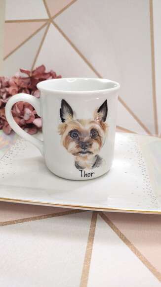 Caneca em Porcelana com Dois Pets Pintados a Mão Tradicional