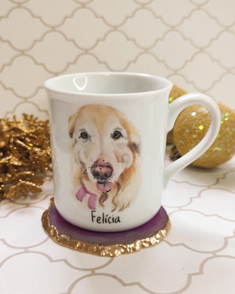 Caneca em Porcelana com Dois Pets Pintados a Mão Tradicional