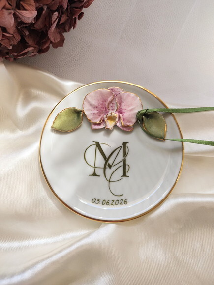 Porta Alianças em Porcelana 10,8cm Orquídea 3d