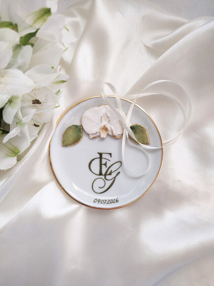 Porta Alianças em Porcelana 10,8cm Orquídea 3d