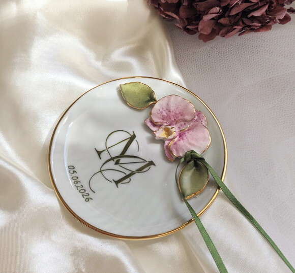 Porta Alianças em Porcelana 10,8cm Orquídea 3d