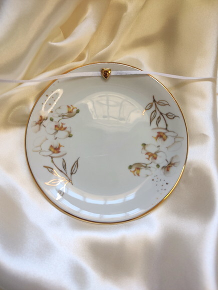 Porta Alianças em Porcelana 15cm Orquídeas em Decalques