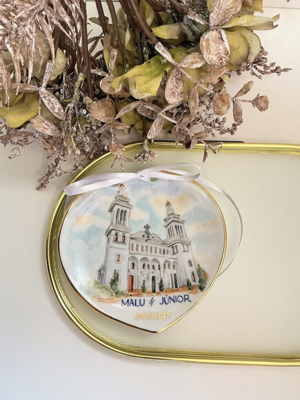 Porta Alianças em Porcelana Pintado a Mão Igreja