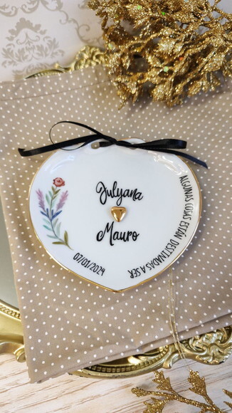 Porta Alianças em Porcelana Rosinha e Lavandas.