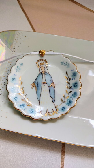 Porta Alianças Porcelana 10,5cm Nossa Senhora das Graças