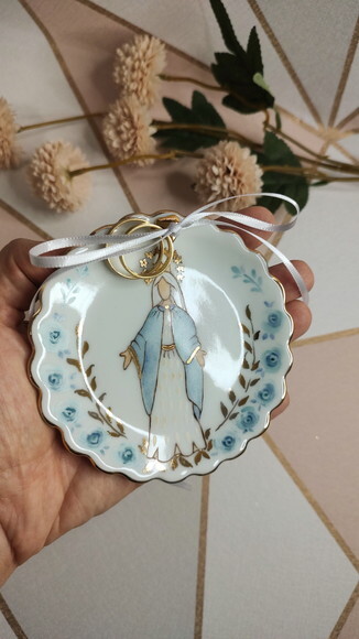 Porta Alianças Porcelana 10,5cm Nossa Senhora das Graças
