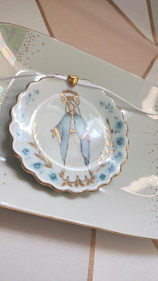 Porta Alianças Porcelana 10,5cm Nossa Senhora das Graças