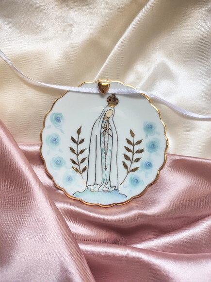 Porta Alianças Porcelana 10,5cm Nossa Senhora de Fátima