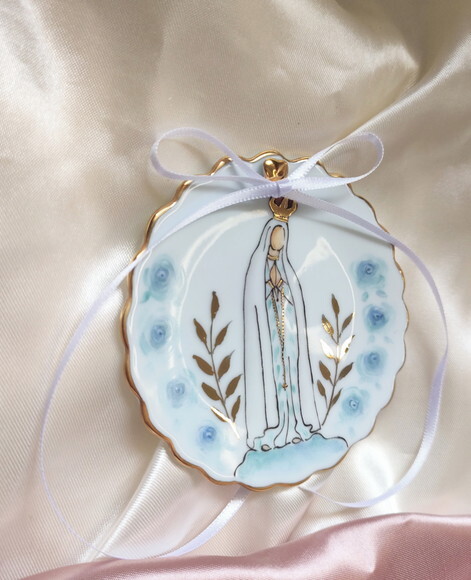 Porta Alianças Porcelana 10,5cm Nossa Senhora de Fátima