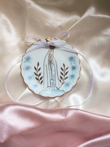 Porta Alianças Porcelana 10,5cm Nossa Senhora de Fátima