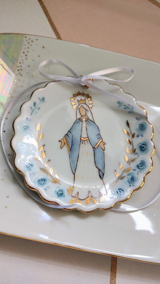 Porta Alianças Porcelana 10,5cm Nossa Senhora das Graças