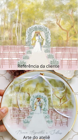 Porta Alianças Porcelana 19cm Pintura Igreja/local Casamento