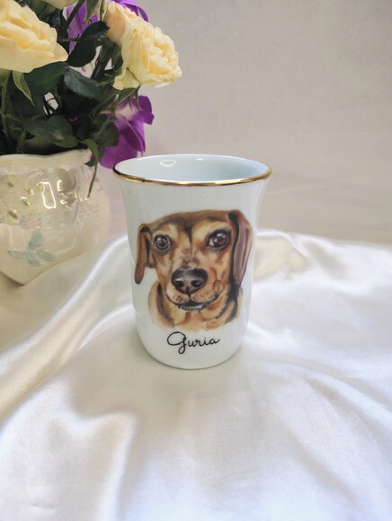 Porta Lápis em Porcelana com Um Pet Pintado