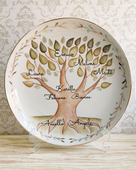 Prato Decorativo Árvore da Família Pintado a Mão