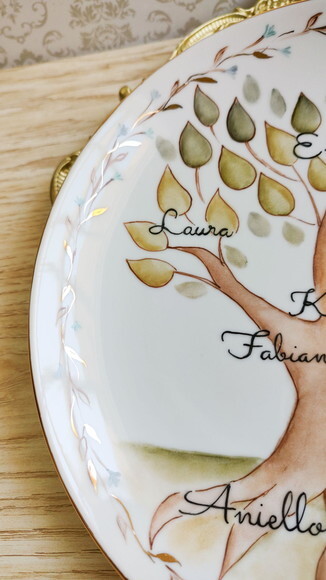 Prato Decorativo Árvore da Família Pintado a Mão