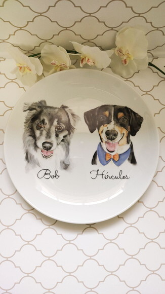Prato Decorativo Grande com Dois Pets Pintados a Mão