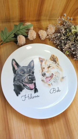 Prato Decorativo Grande com Dois Pets Pintados a Mão