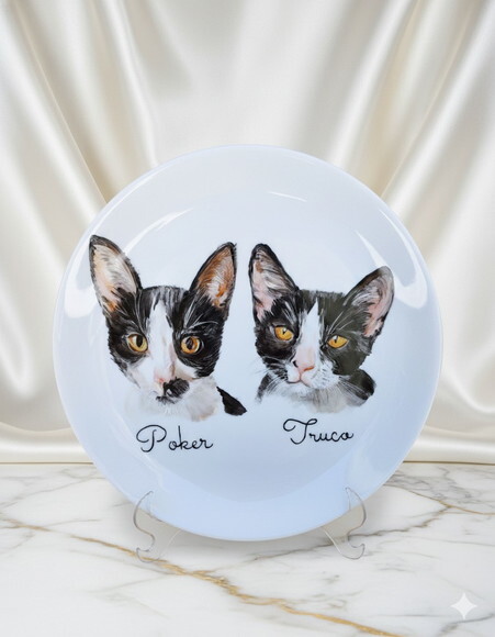 Prato Decorativo Grande com Dois Pets Pintados a Mão