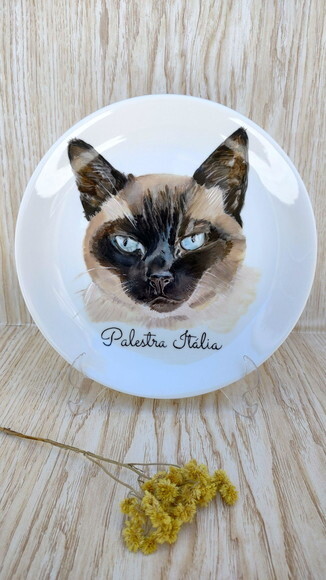 Prato Decorativo Grande26cm com Um Gato Cada Pintado a Mão