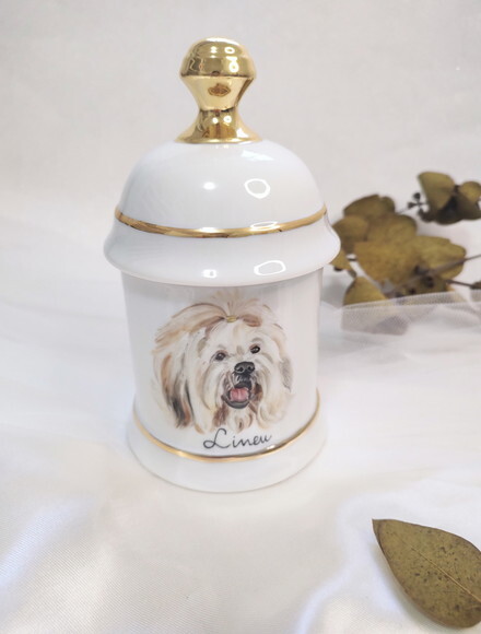 Urna para Cinzas do Pet em Porcelana 18cm com Pintura a Mão