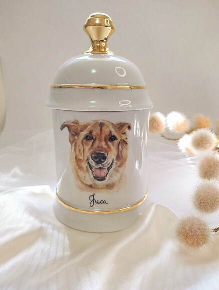 Urna para Cinzas do Pet em Porcelana com Pintura a Mão 21cm