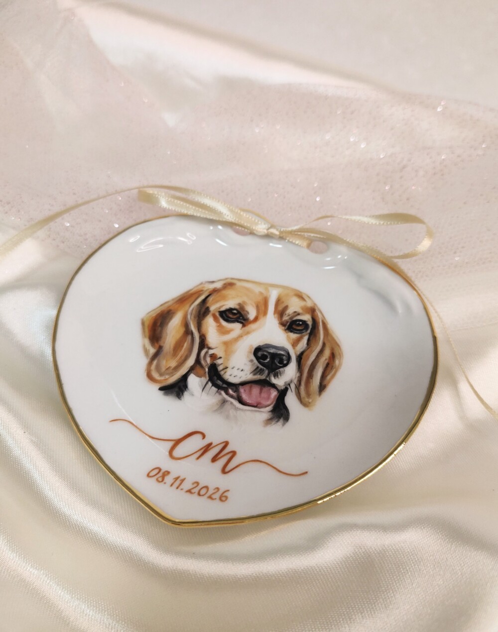 Porta Alianças11,5cm em Porcelana com Um Pet