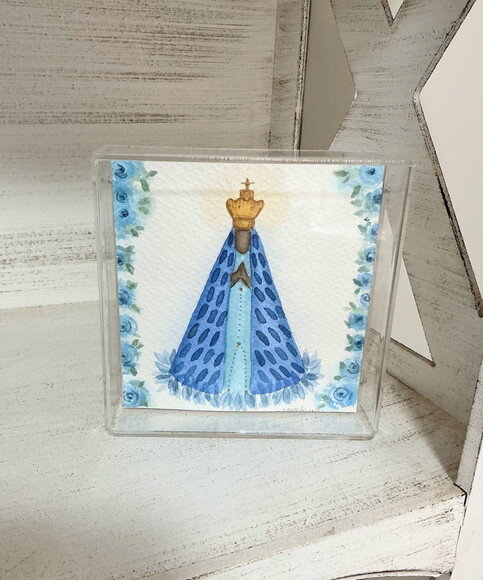 Aquarela Nossa Senhora Original na Moldura Acrílica 15x15cm