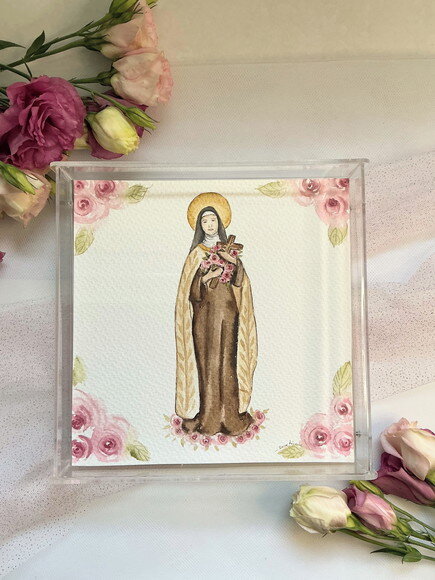 Aquarela Original Santa Terezinha Moldura Acrílico 20x20cm