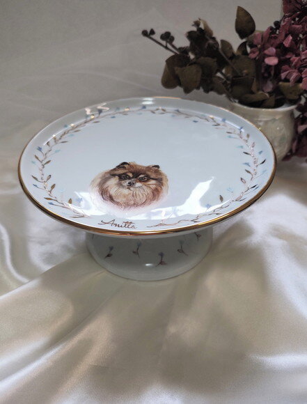 Boleira em Porcelana 20cm com 1 Pet Pintado a Mão