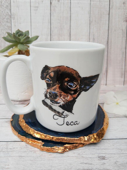 Caneca com Três Pets Pintados a Mão