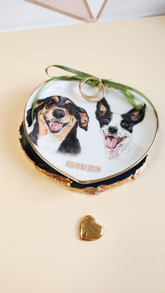 Porta Alianças 11,5cm em Porcelana com Dois Pets