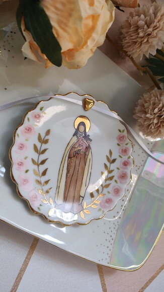 Porta Alianças em Porcelana 10,5cm Santa Terezinha
