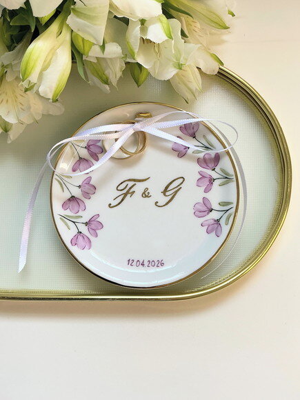 Porta Alianças em Porcelana 10,8cm Modelo Lila