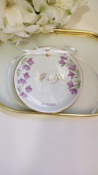 Porta Alianças em Porcelana 10,8cm Modelo Lila