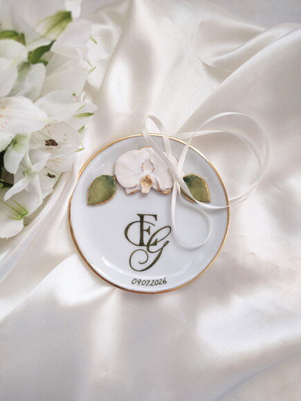 Porta Alianças em Porcelana 10,8cm Orquídea 3d