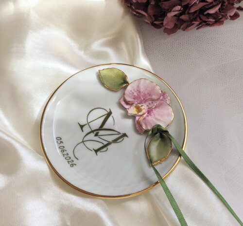 Porta Alianças em Porcelana 10,8cm Orquídea 3d