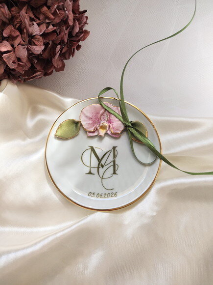 Porta Alianças em Porcelana 10,8cm Orquídea 3d