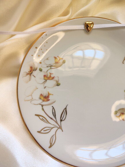 Porta Alianças em Porcelana 15cm Orquídeas em Decalques