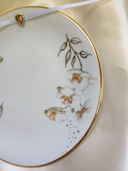 Porta Alianças em Porcelana 15cm Orquídeas em Decalques