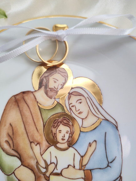 Porta Alianças em Porcelana 15cm Sagrada Família Cores