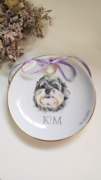 Porta Alianças em Porcelana 15cm Um Pet Pintado+ Iniciais