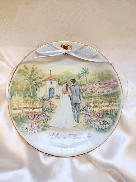 Porta Alianças Porcelana 19cm Pintura Igreja/local Casamento