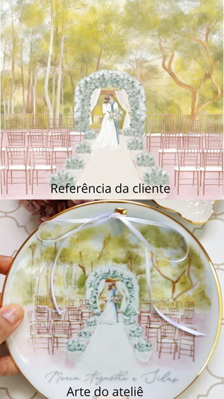 Porta Alianças Porcelana 19cm Pintura Igreja/local Casamento
