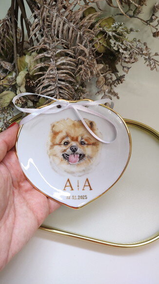 Porta Alianças11,5cm em Porcelana com Um Pet