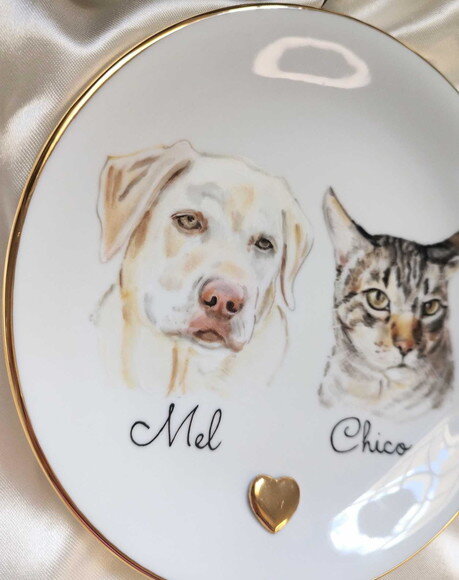 Prato Decorativo 19cm com Dois Pets Pintados a Mão